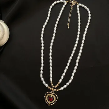 Japonijos ir korėjos mados visas rungtynes, pearl meilės dvigubai trumpas perlų vėrinį prancūzijos pintas pakabukas moteris