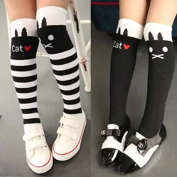 1 Pora Kūdikių Mergaičių Stora Vaikų Medvilnės Mielas Gyvūnų Princesė Linijos Pėdkelnės Cat Modelis Kelio Aukštas Socking 1-8 Metų