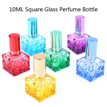 1PCS Spalvinga Kvadratinių Stiklo Kvepalų Buteliuke 10ml Mažas Imties Nešiojamų Kvepalai Daugkartiniai Kvapas Purkštuvas Kosmetikos Purškimo Butelis