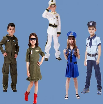 2016 Karšto pardavimui, Helovyno cosplay kostiumai, berniukas jūreivis, drabužiai vaikams pilotas drabužių Super Cool Policijos Mergina Dress Vaikų vienodas