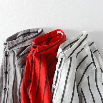 2018 Naujas vyrų dryžuotas atsitiktinis lininius marškinius prarasti medvilnės ir ramę (kiniškąją dilgėlę juostelės marškinėliai vyrams aikštėje apykaklės rudenį marškinėliai vyrų chemise