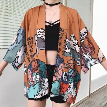 2019 Japonų kimono megztinis cosplay marškiniai, palaidinės moterims, japonijos tradicinių japonų drabužių kimonos