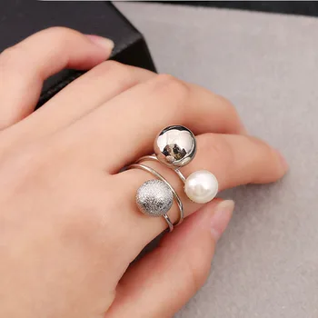 2019 Naują Žiedą Mados korėjos Elegantiškas Moterų Papuošalai Gražių Mergaičių, Imituojant Pearl Reguliuojamas Atidarymo Žiedai su Metalo Rutuliai
