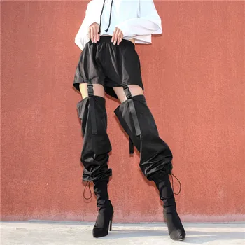 2020 Gotikos Harajuku Streetwear Krovinių Kelnės Moterims Aukšto Liemens Kelnės Atsitiktinis Poilsiu Punk Juoda Su Grandinės Kelnės Moteriška Tuščiaviduriai