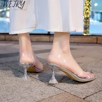 2020 metų vasaros, nauja skaidri moterų sandalai mados elegantiškas želė stiletto batai nurodė, kalnų krištolas aukšti kulniukai, 7cm 9cm