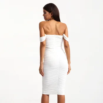 2021 Vasaros Baltos Seksualus Moterų Suknelė Akių Velniop Kaklo Bodycon Puoštas Ruched Suknelės Backless Klubo Šalis Mini Suknelė Vestidos