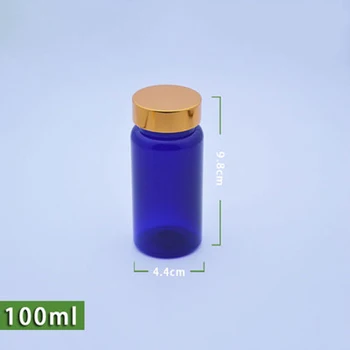 20pcs 100ml Mėlyna Spalva PET Medicina Buteliuką,Kapsules/Tabletes/Milteliai/Vitaminai Butelių, Plastikinių Butelių-Ryškios Auksinės Kepurės