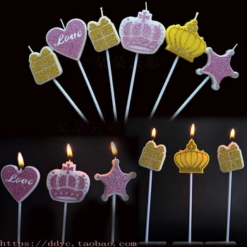 3 lazdos gimtadienio žvakė ilga lazdele karūna meilės žvaigždė dovanų dėžutėje rožinė aukso meilės pyragas apdaila