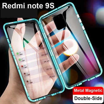 360 Metalo Magnetinių Telefoną Atveju Redmi Pastaba 9 8 7 K20 K30 Pro Atveju Xiaomi 10 9T CC9 Pro F1 dvipusės Grūdinto Stiklo Dangtis