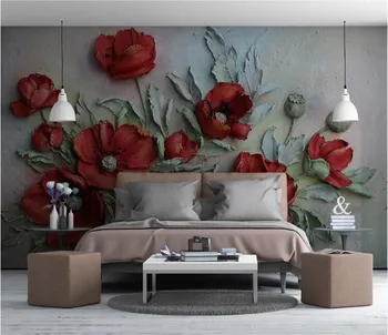 3D Iškilumo Raudona Gėlė, Modernus Sieninis Foto Tapetai Pasirinktinis Dydis už Kambarį Miegamojo Tapetai Spausdinti Sienos Popieriaus Ritinio