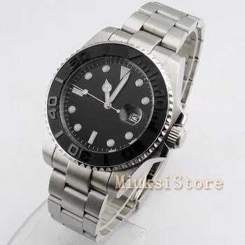 43mm black dial safyro stiklas JUODOS spalvos, uni-directional bezel automatinė vyrų watch top prekės