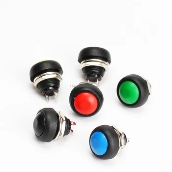 5vnt Black/Red/Green/Yellow/Blue ON-OFF, 12mm atsparumas Vandeniui Akimirksnį mygtukas Jungiklis SPDT
