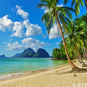 8x8FT Žalioji Kalnas Sala Palmių Smėlio Paplūdimio Vasarą Jūra, Dangus Pasirinktinius Nuotraukų Fone Studija Fone Vinilo 240cm x 240cm