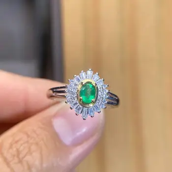 925 sterlingas sidabro Natūralus žaliasis Smaragdas Žiedai smulkūs Papuošalai dovana moterims vestuvių atidaryti didmeninė augalų naujas 4*5mm jcj0405773agml