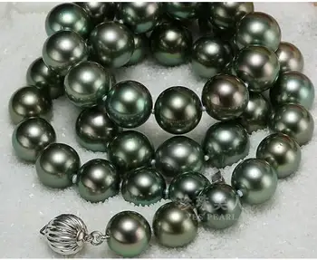 AAA++ stunning10-11mm turas Tahitian blacak žalia perlų vėrinį 18inch925s kkk