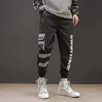 Atsitiktinis Kratinys Pusėje Kišenėje Krovinių Haremas Pants Mens Mados Japonija High Street Rudenį Jogger Streetwear Hip-Hop Vyrų Kelnės