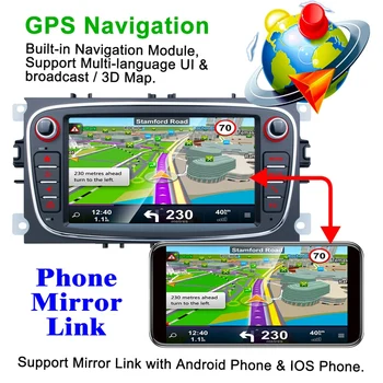 Automobilio Multimedijos Grotuvas Quad Core Android 8.1 1G+16G Automobilio Radijo Navigacijos Phonelink už Ford Focus S-Max, Mondeo 9 Galaxy