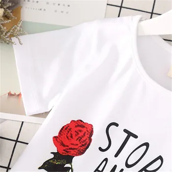 Bamblys Mergaičių Drabužių Nustatyti 2018 M. Vasaros Mergaitės Rose siuvinėjimas, marškinėliai+džinsinis Sijonas 2vnt Apranga Vaikams Mergaitėms Tiktų Vaikų Drabužiai