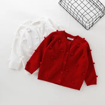 Bamblys Merginos Džemperis Cardigan 2021 Korėjos Vaikams Laisvalaikio Megztinis Paltai Mielas Plaukų Kamuolys Megzti Megztinis Girl Drabužiai Vaikams