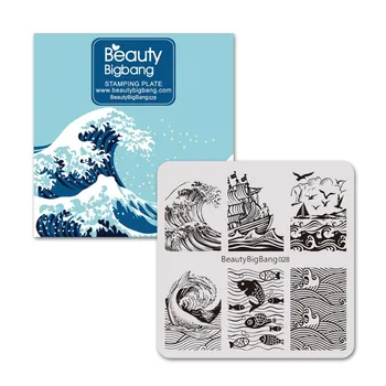 BeautyBigBang 1PC 6*6cm Aikštėje Štampavimo Šabloną Burlaivis Vandenyno Bangos Temą Nail Art Stamping Plokštė, Skirta Nagų Priedai BBB-028