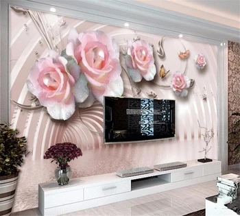 Beibehang HD custom 3D tapetai, freskos nuotrauka mados crystal pearl rose butterfly romantiškų Europos home TV fono sienos