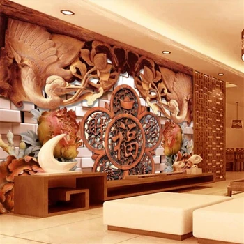 Beibehang Tapetai freskomis pasirinktinius nuotraukų namų dekoro gyvenimo kambario, miegamasis 3D masyvo, medžio drožyba pasisekė lobis sienos tapetai