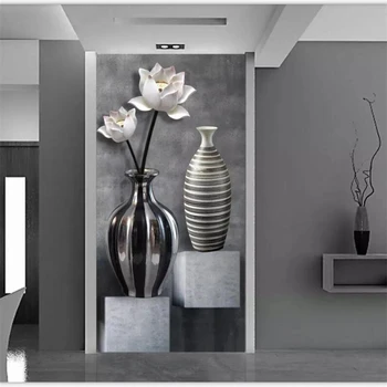 Beibehang Tapetai užsakymą gyvenimo kambario, miegamasis freskos HD black ir white lotus vaza 3D veranda fone sienų apdaila
