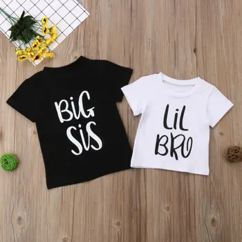 Brolis ir sesuo drabužius T-shirt Baby Boy Medvilnės marškinėliai Didelis Sesuo, Mergaitės Vasaros Tee Atitikimo Viršūnių Vaikų Drabužiai