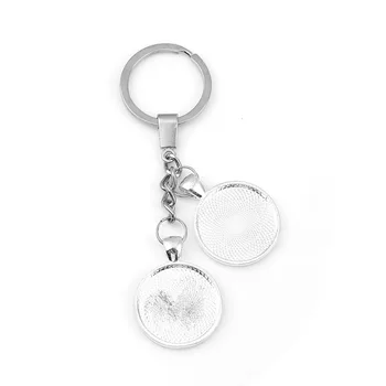 Cinko Lydinio Pagrindu Keychain & paketų prižiūrėtojų raktinę Apskritas Sidabro Spalvos Cabochon Parametrai (Tinka Dia 25mm.) 10.6 cm(4 1/8