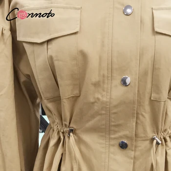 Conmoto atsitiktinis džinsus mygtuką rudenį striukės ilgomis rankovėmis raišteliu tranšėjos paltai kišenėje moterų Streetwear ponios diržas laisvas paltai