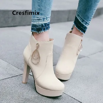 Cresfimix damskie buty moterų mielas juoda patogus rudens batai ponios kietas žiemos aukšto kulno batai botas de mujer a6050