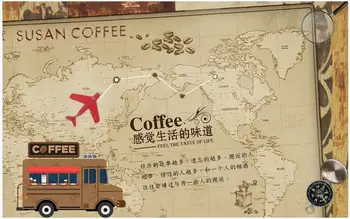 Custom freskos 3d sienos freskos ant sienos Retro kavos krepšelį keliauja po pasaulio žemėlapį, namų dekoro foto tapetai, sienų ir 3 d