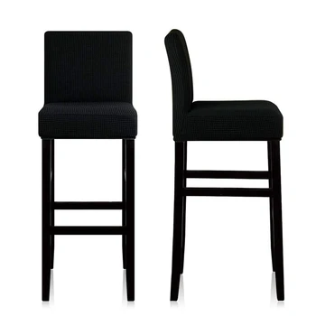 Daugkartinio naudojimo Pub Counter Kėdžių, Kėdžių dangose Slipcover Ruožas Nuimamas Plaunamas Valgomojo Kėdžių dangose(Juodos,2VNT)