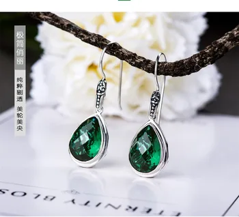 Elegantiškas Nekilnojamojo 925 Sterlingas Sidabro Lašas Auskarai Moterims Grožio Green Crystal Gem akmens Auskarai Fine Jewelry Didmeninės