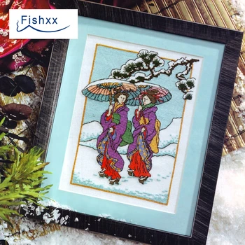 Europos žurnalas Fishxx Kryželiu Rinkinys Crazy105-1 Kioto sniego žiemos simbolių Japonų stiliaus siuvinėjimų