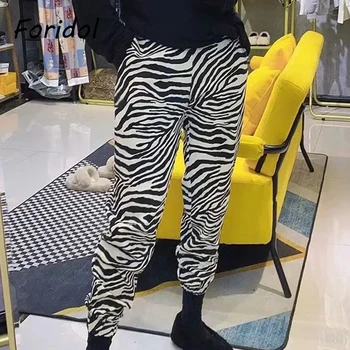Foridol Zebras Spausdinti Jogger Kelnės Atsitiktinis Streetwear Kelnės Moterims, Hip-Hop Harajuku Ilgas Kelnes Kelnės 2021 Naujų Dugnų