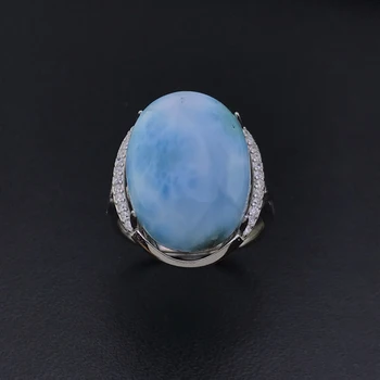 Gamtos Larimar 925 sidabro žiedai moterims, mėlyna Larimar brangakmenio žmogus dideli žiedai smulkūs papuošalai Atidarymo žiedas dizaino, ovalo formos perlas 13*18mm