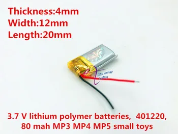 Geriausia akumuliatoriaus prekės 3,7 V ličio polimerų baterija 041220 401220 80mah MP3 MP4 MP5 