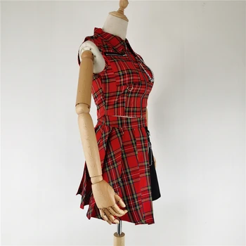 Gotikos Streetwear Vintage Sijonas, Klostuotas Sijonas, Aukšto Juosmens Mini Raudona Sijonai Atsitiktinis Kolegijos Lolita Harajuku Sijonas Moterims Goth Sijonas