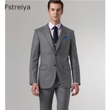 Gryna vilna individualų vyrų jaunikis kostiumai, kelnės su Custom made mens apranga vestuvių slim fit tinka 2018 2 dalių (jakcet kelnės)