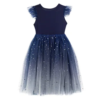 Gėlių mergaičių Suknelės Vestuvėms B098 Royal Blue Gradient Kamuolys Suknelė 2020 Blizgučiais O-Kaklo trumpomis Rankovėmis Merginos Princesė Suknelės