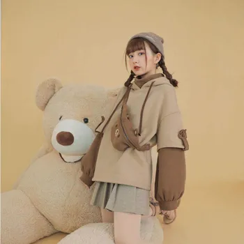 Harajuku estetinės lokys anime hoodie moterų korėjos kawaii crewneck ilgomis rankovėmis negabaritinių streetwear kpop drabužius viršūnes rudenį, žiemą