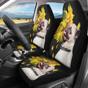 HUGSIDEA 2vnt Universaliųjų Automobilių Sėdynės Padengti Saulėgrąžų Tinginys Spausdinti Auto pagalve Sėdynės Pagalvėlės, Kilimėlis Raštas Sėdynės Pagalvėlė Apima Visą