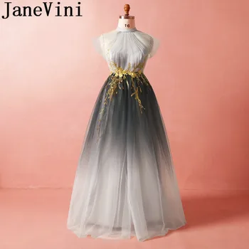 JaneVini 2019 Sexy Ilga Bridesmaid Dresses Gradientas Pilka-Line Apynasrio Aukso Nėrinių Appliques Plius Dydis Vestido De Festa Casamento