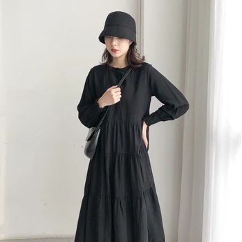 Japonijos harajuku korėjos maxi suknelė vestido skraiste, vestidos ilgomis rankovėmis negros juoda loungewear moterų jaukus midi, maxi negro atsitiktinis