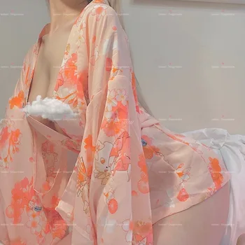 Japonų Kimono Seksualus Apatiniai Cosplay Apranga Moterims Tradicinio Stiliaus Skraiste Yukata Kostiumai Pižama Minkštas Šilko Diržas, 2vnt Komplektas