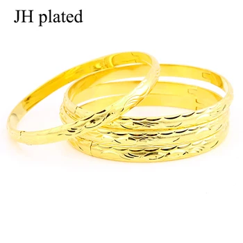 JHplated 4 gabalus Moteris/mergina Vestuvių dovana Vestuvių Bangles 6 mm, aukso spalva Dubajus Papuošalai Afrikos Arabų Bangles Jewely šalis