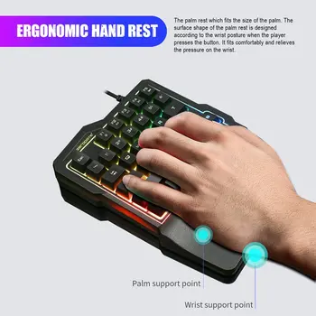 K7 Viena ranka, Mechaninė Žaidimų Klaviatūros Nešiojamų Mini Gaming Klaviatūra Žaidimų Valdiklis Viena ranka Membranos Klaviatūra LOL/PUBG