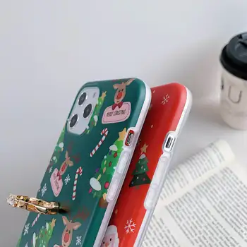 Kalėdų Eglutės Briedžių, Elnių, Lokių Minkštos TPU Case for iPhone 12 Mini Pro 11 XS Max XR 7 8 Plius Piršto Žiedo Laikiklio Stovas Dangtis
