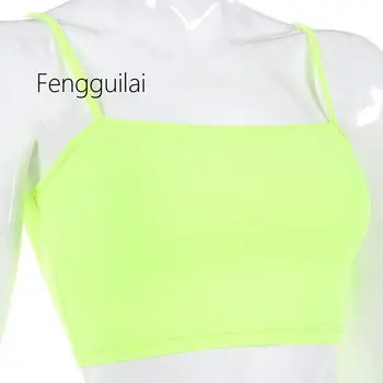 Karšto atsitiktinis neoninė žalia pasėlių viršuje moterų camis streetwear slim seksualus vasaros top 2019 dirželis apkarpytos neon viršūnes haut femme